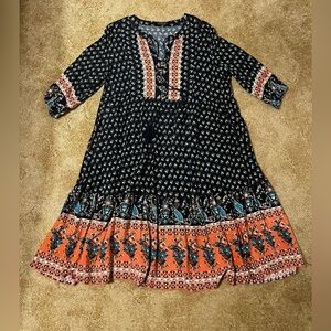 BloomChic Black and Orange Long Sleeve Dress